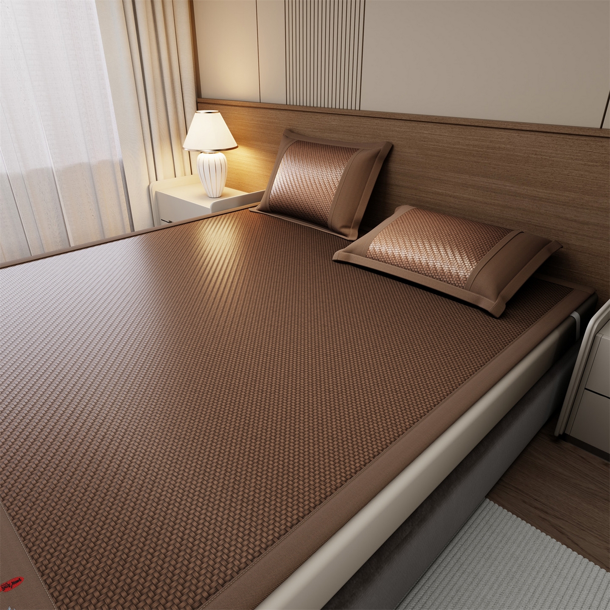 91家纺网 家纺一手货源 找家纺 卡初家居（原微来） 2026春夏新款PE凉感席凉席席子系列-江南 江南-巧克力色