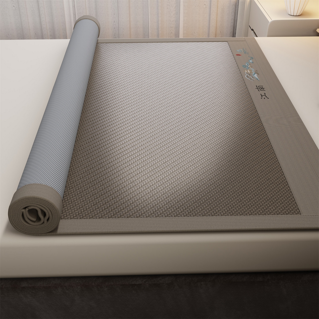 91家纺网 家纺一手货源 找家纺 卡初家居（原微来） 2026春夏新款PE凉感席凉席席子系列-江南 江南-灰