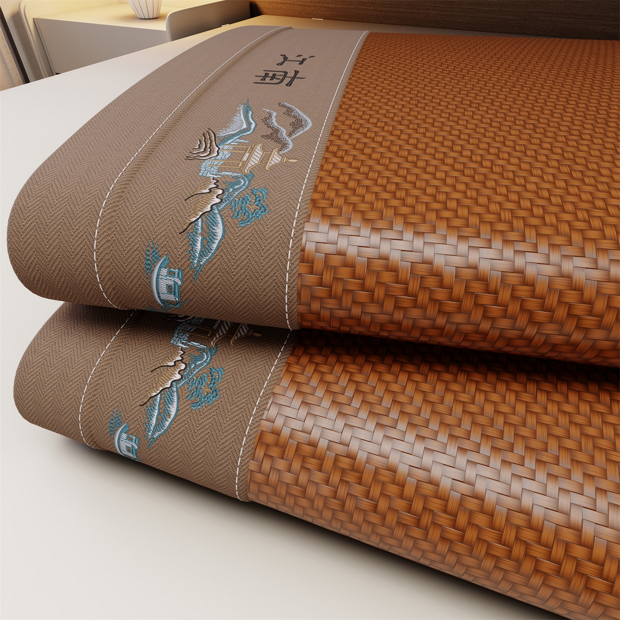 91家纺网 家纺一手货源 找家纺 卡初家居（原微来） 2026春夏新款PE凉感席凉席席子系列-江南 江南-咖