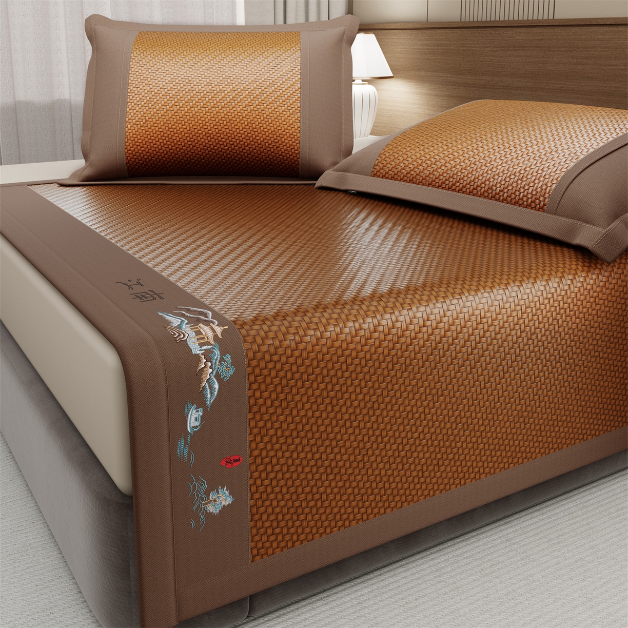 91家纺网 家纺一手货源 找家纺 卡初家居（原微来） 2026春夏新款PE凉感席凉席席子系列-江南 江南-咖