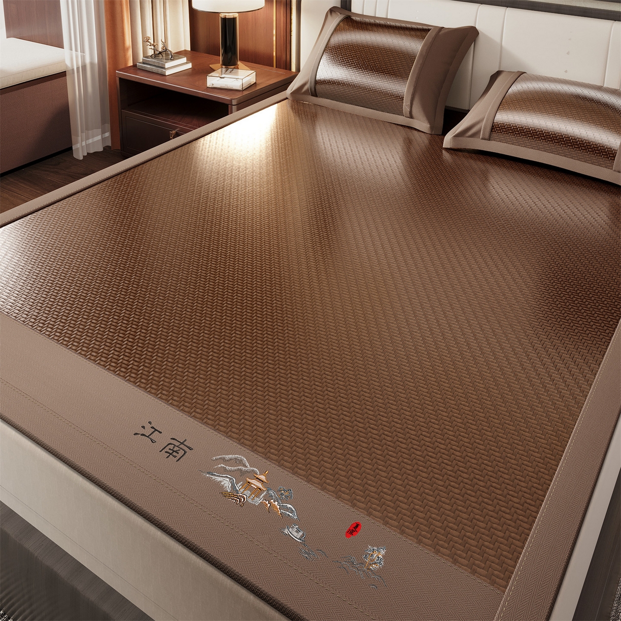 91家纺网 家纺一手货源 找家纺 卡初家居（原微来） 2026春夏新款PE凉感席凉席席子系列-江南 江南-巧克力色