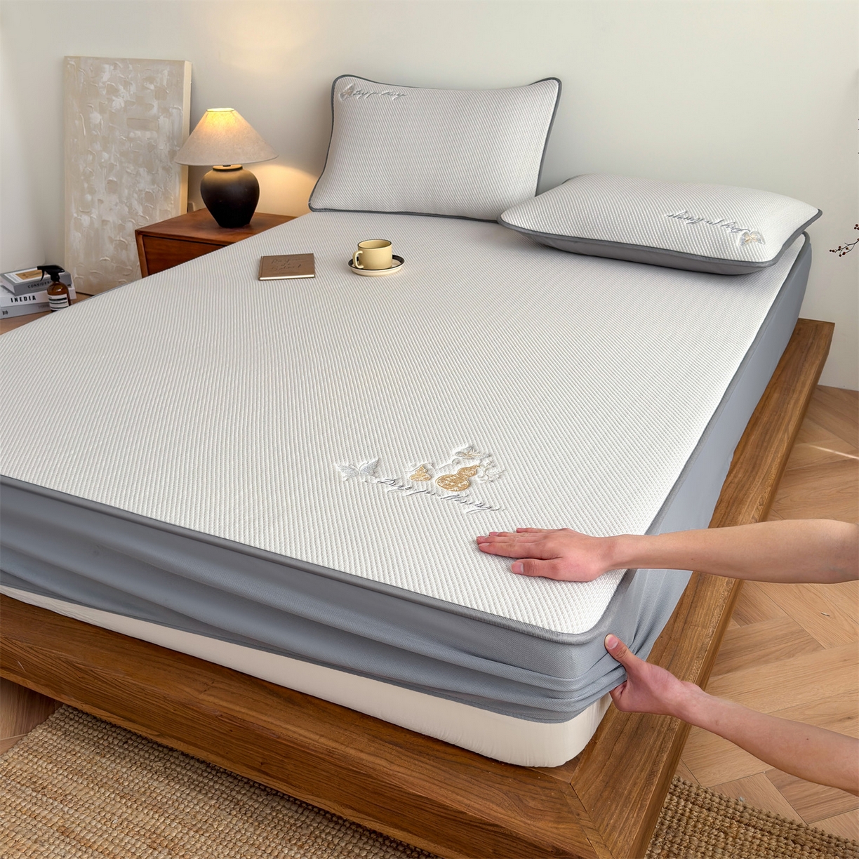 91家纺网 家纺一手货源 找家纺 （总）卡初家居（原微来） 2026春夏新款5A抗菌PE提花凉感席凉席席子-蝶舞福禄系列