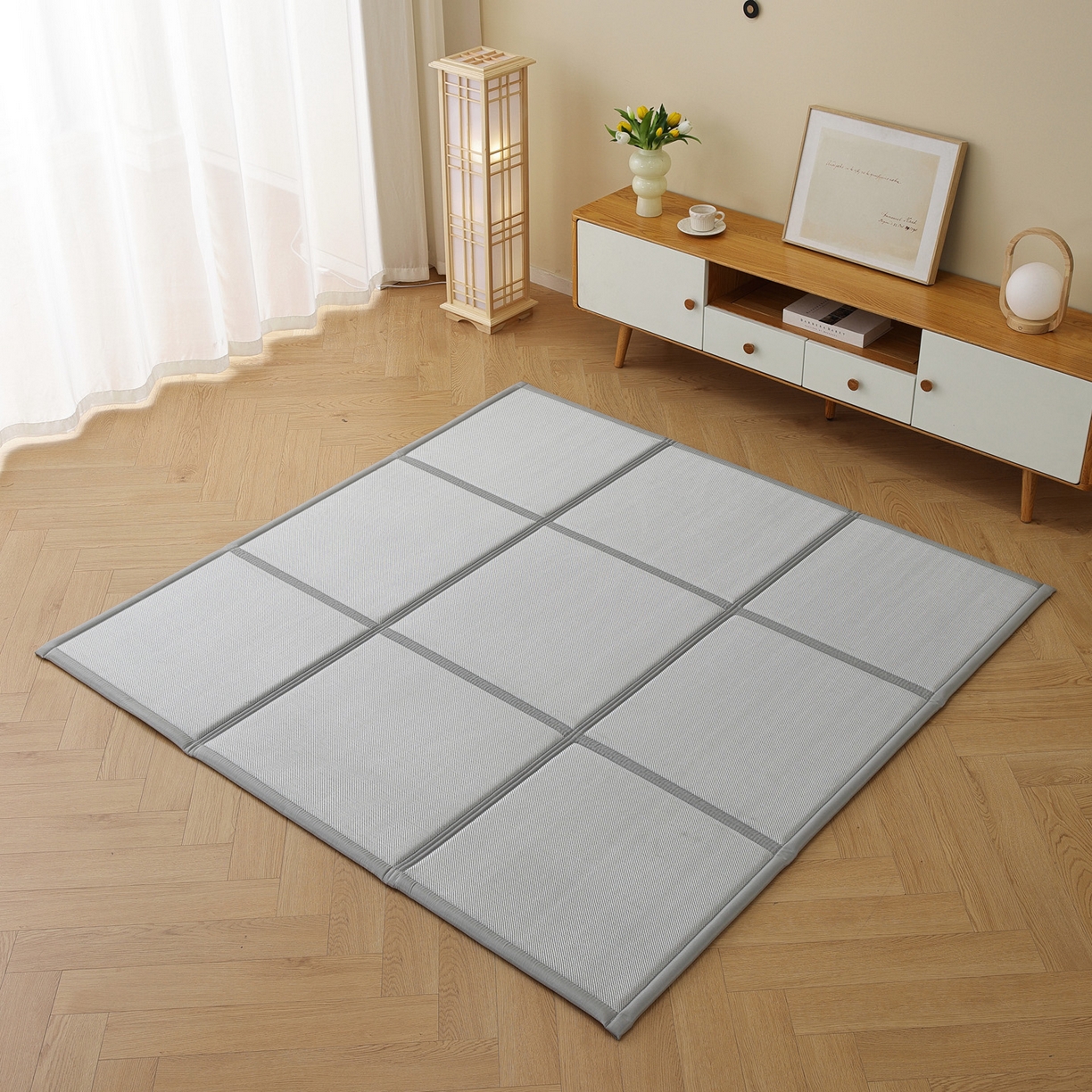 91家纺网 家纺一手货源 找家纺 （总）席世家 2026新款折叠冰藤九宫格地垫