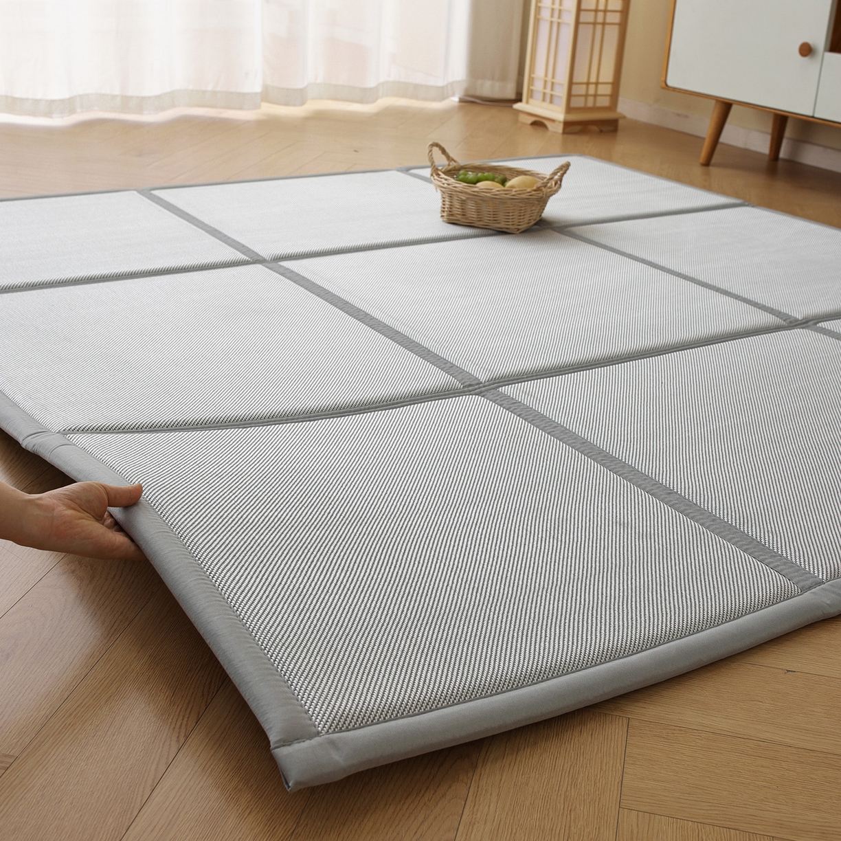 91家纺网 家纺一手货源 找家纺 （总）席世家 2026新款折叠冰藤九宫格地垫