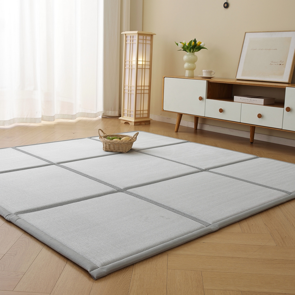 91家纺网 家纺一手货源 找家纺 （总）席世家 2026新款折叠冰藤九宫格地垫