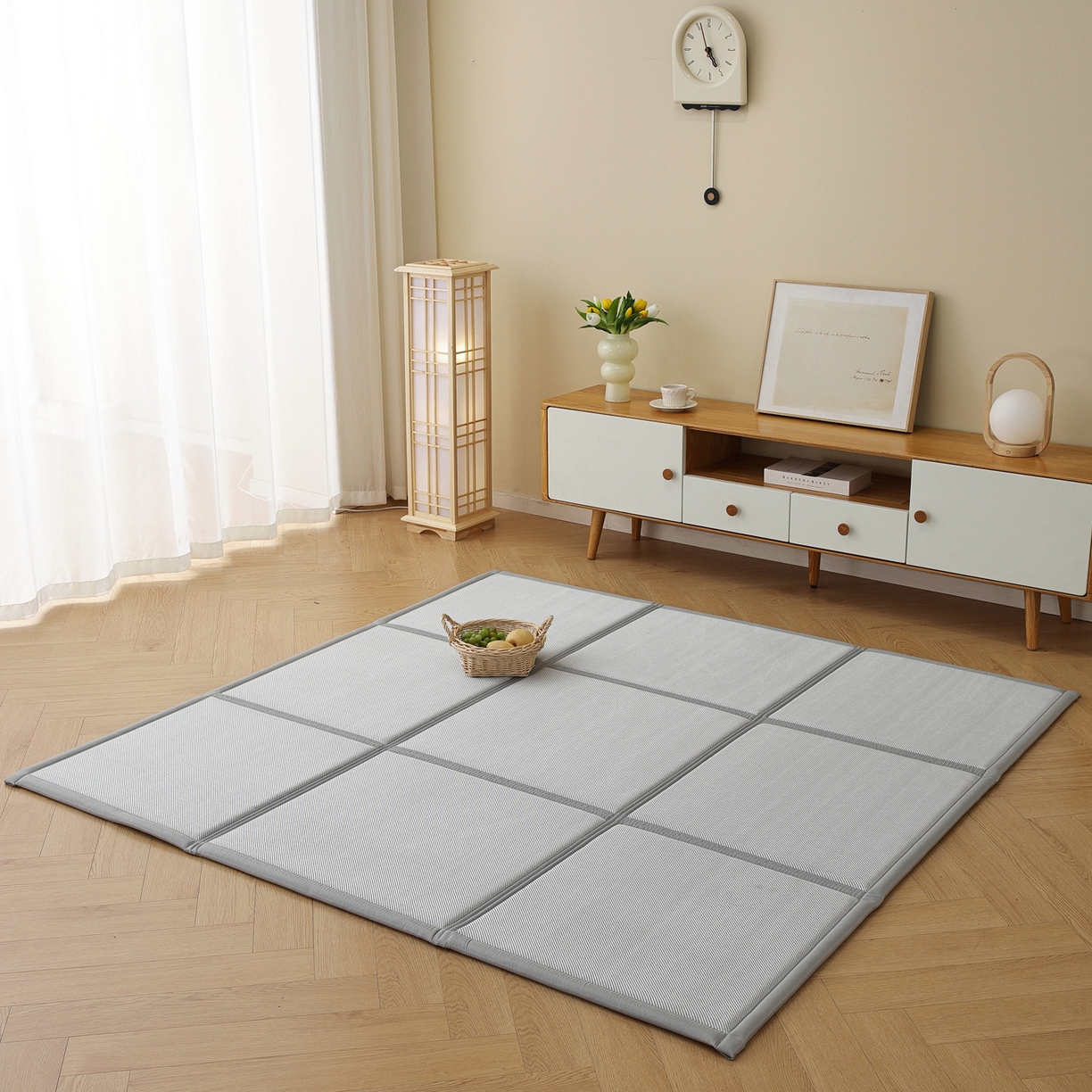 91家纺网 家纺一手货源 找家纺 （总）席世家 2026新款折叠冰藤九宫格地垫