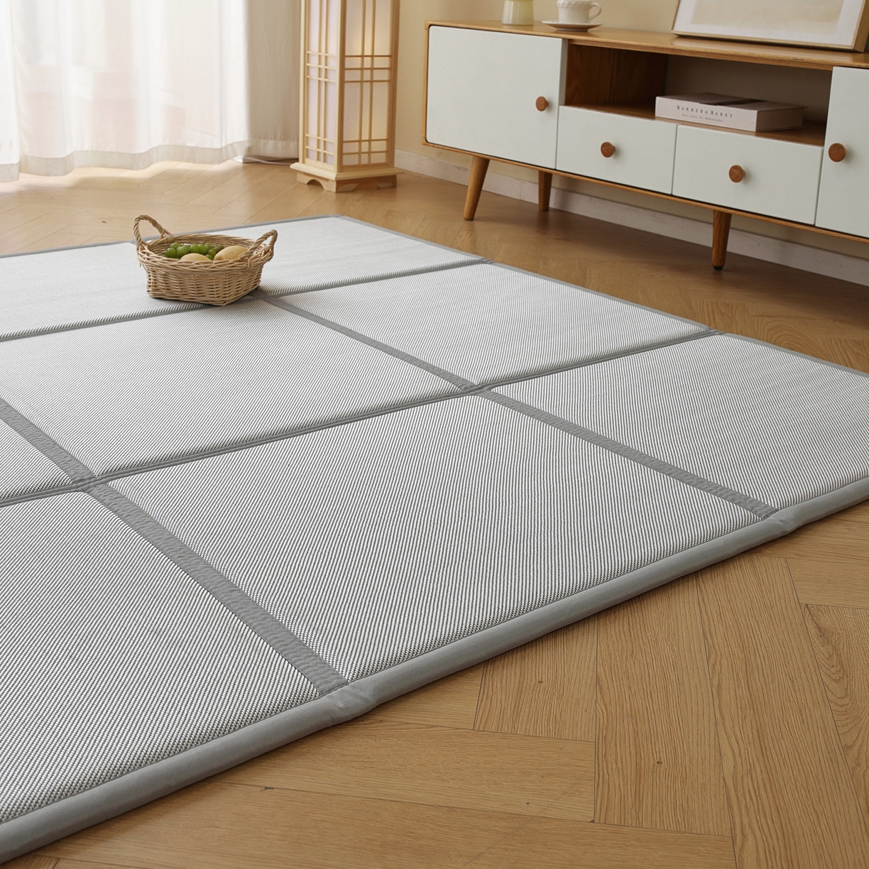 91家纺网 家纺一手货源 找家纺 （总）席世家 2026新款折叠冰藤九宫格地垫