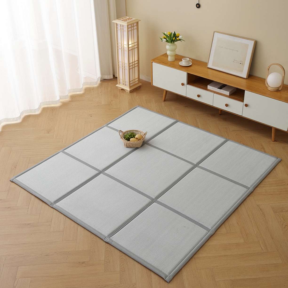 91家纺网 家纺一手货源 找家纺 （总）席世家 2026新款折叠冰藤九宫格地垫