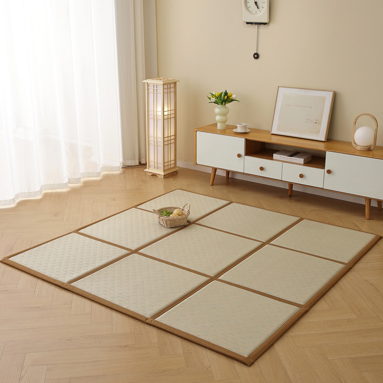 91家纺网 家纺一手货源 找家纺 （总）席世家 2026新款折叠冰藤九宫格地垫