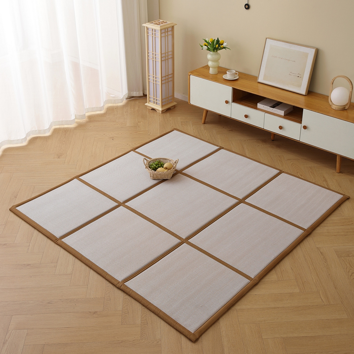 91家纺网 家纺一手货源 找家纺 （总）席世家 2026新款折叠冰藤九宫格地垫