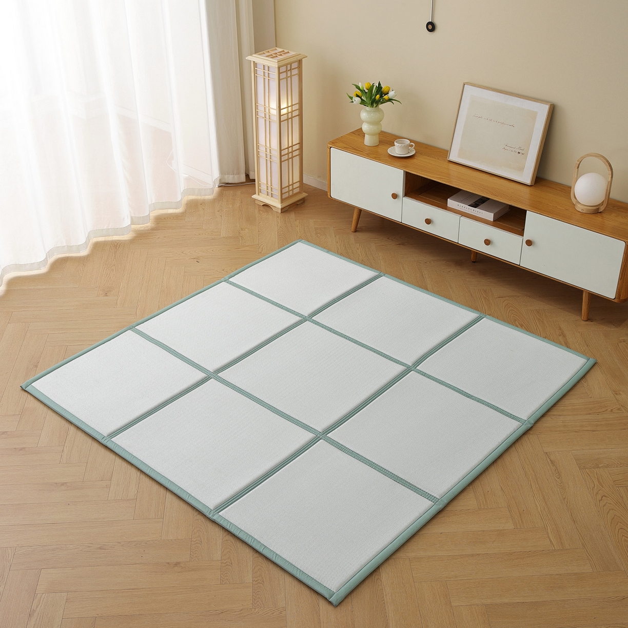 91家纺网 家纺一手货源 找家纺 （总）席世家 2026新款折叠冰藤九宫格地垫