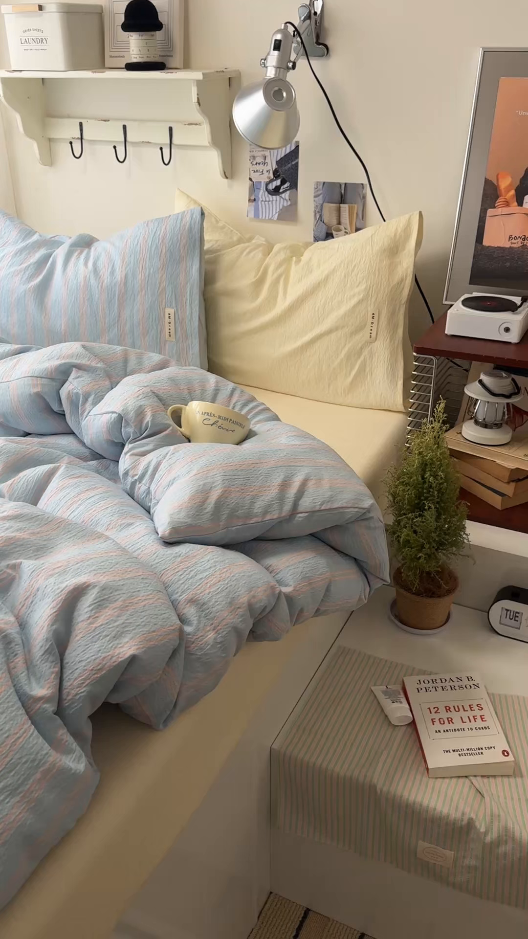 91家纺网 家纺一手货源 找家纺 阿曼达 2026春夏新款简约美式条纹混搭四件套 美式休闲-奶蓝条