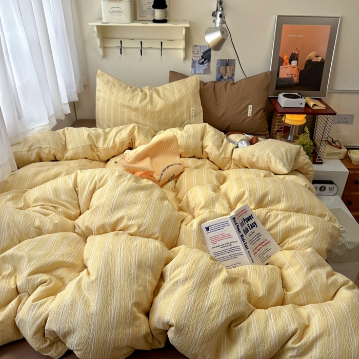 阿曼达 2026春夏新款简约美式条纹混搭四件套 美式休闲-暖黄条