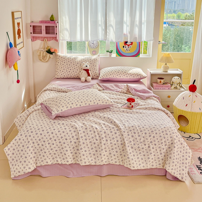 91家纺网 家纺一手货源 找家纺 （总）利禾家纺 2026春夏新款泡芙纱简约四件套夏被四件套夏凉被空调被