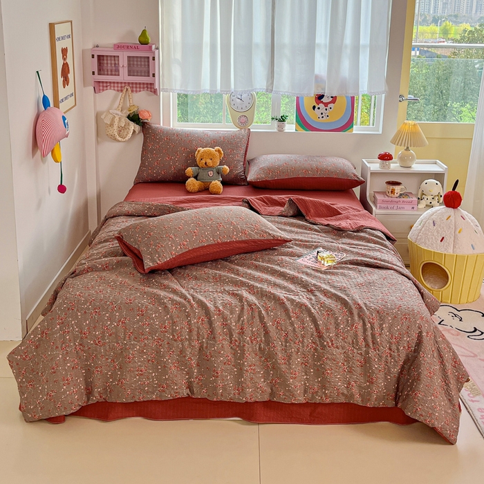 91家纺网 家纺一手货源 找家纺 （总）利禾家纺 2026春夏新款泡芙纱简约四件套夏被四件套夏凉被空调被