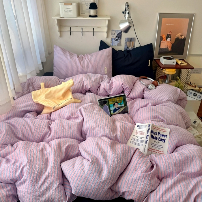 阿曼达 2026春夏新款简约美式条纹混搭四件套 美式休闲-浅粉条