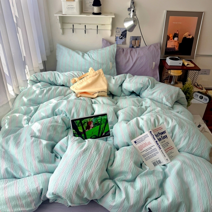 阿曼达 2026春夏新款简约美式条纹混搭四件套 美式休闲-浅绿条