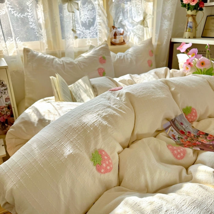 91家纺网 家纺一手货源 找家纺 （总）阿曼达 2026春夏新款简约素色毛巾绣亚麻风纯色四件套