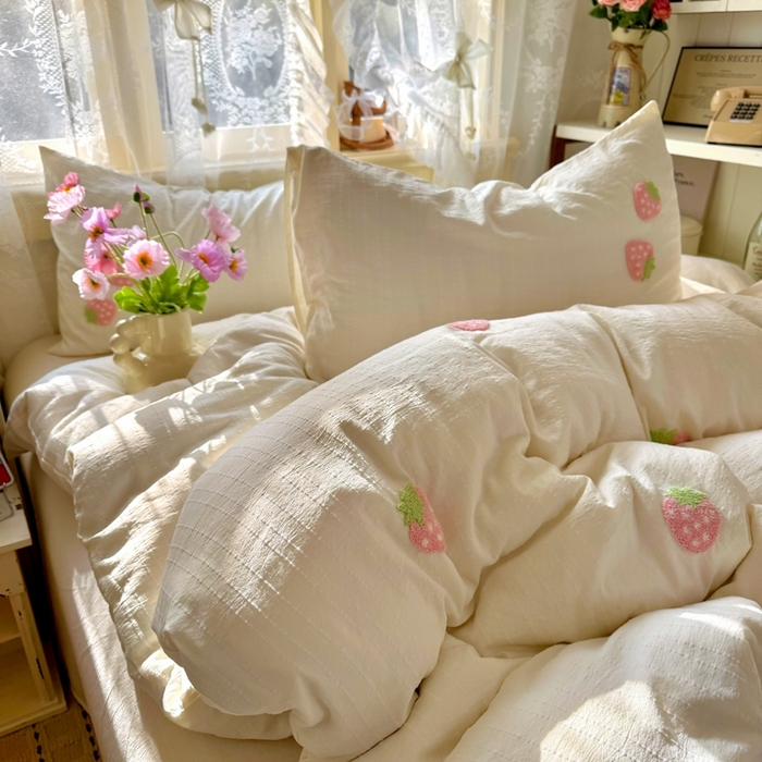 91家纺网 家纺一手货源 找家纺 （总）阿曼达 2026春夏新款简约素色毛巾绣亚麻风纯色四件套