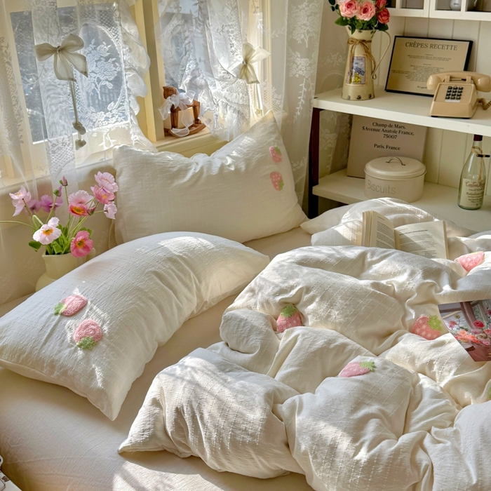 91家纺网 家纺一手货源 找家纺 （总）阿曼达 2026春夏新款简约素色毛巾绣亚麻风纯色四件套