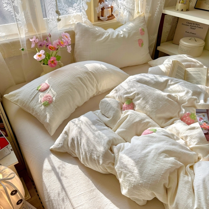 91家纺网 家纺一手货源 找家纺 （总）阿曼达 2026春夏新款简约素色毛巾绣亚麻风纯色四件套