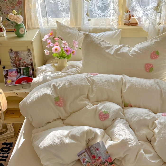 91家纺网 家纺一手货源 找家纺 （总）阿曼达 2026春夏新款简约素色毛巾绣亚麻风纯色四件套