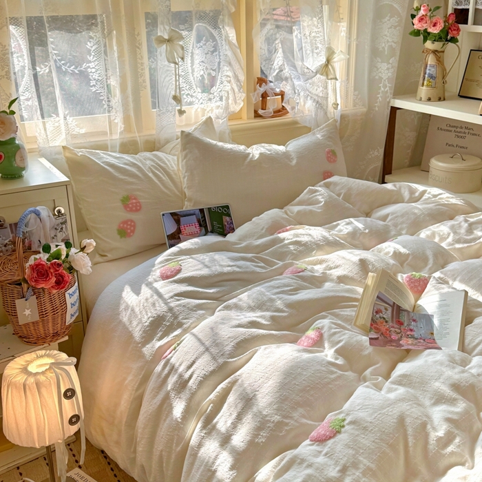 91家纺网 家纺一手货源 找家纺 （总）阿曼达 2026春夏新款简约素色毛巾绣亚麻风纯色四件套