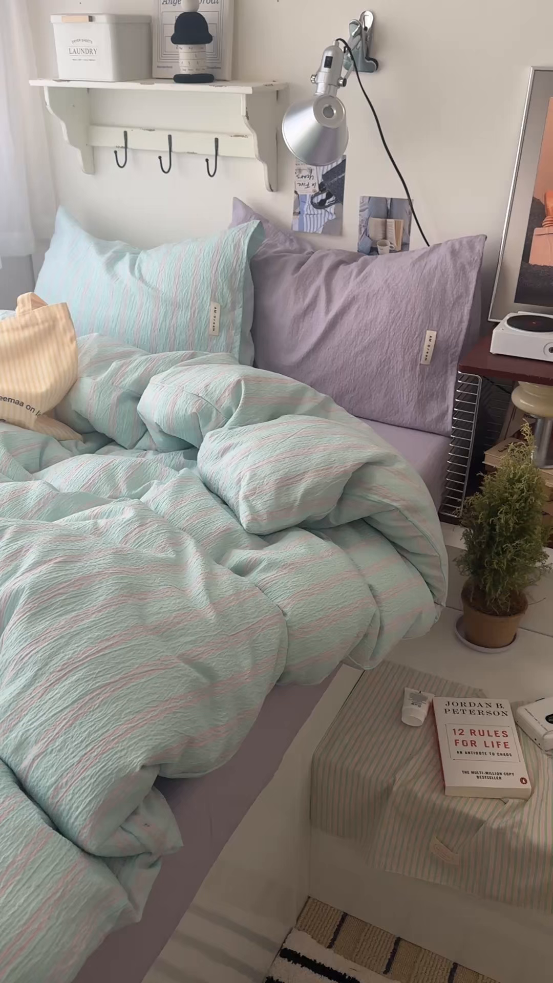 91家纺网 家纺一手货源 找家纺 阿曼达 2026春夏新款简约美式条纹混搭四件套 美式休闲-浅绿条