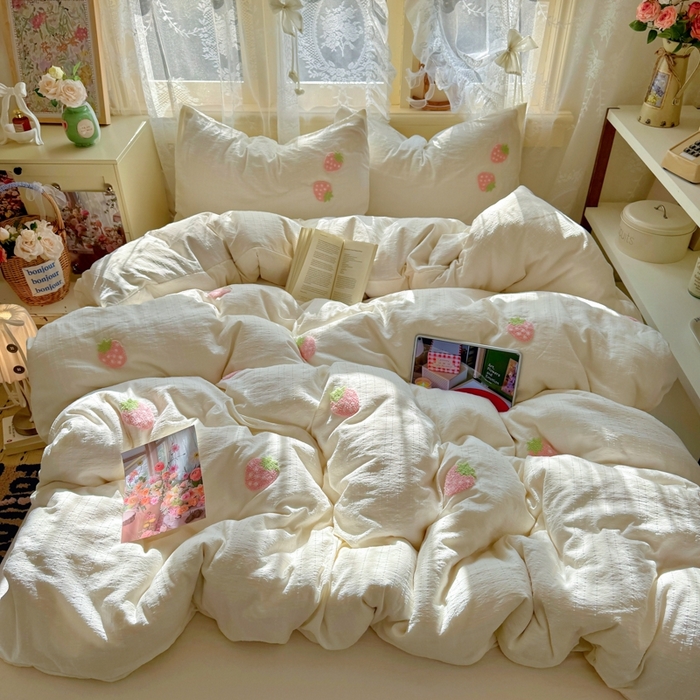 91家纺网 家纺一手货源 找家纺 （总）阿曼达 2026春夏新款简约素色毛巾绣亚麻风纯色四件套