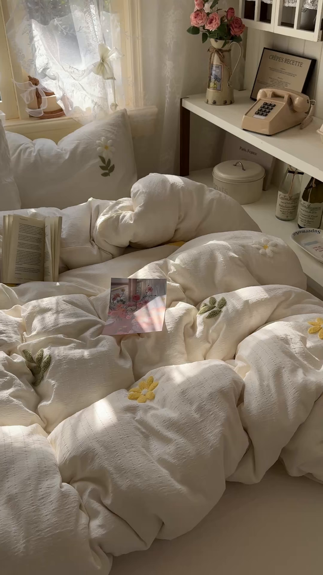 91家纺网 家纺一手货源 找家纺 阿曼达 2026春夏新款简约素色毛巾绣亚麻风纯色四件套 法式麻-小雏菊