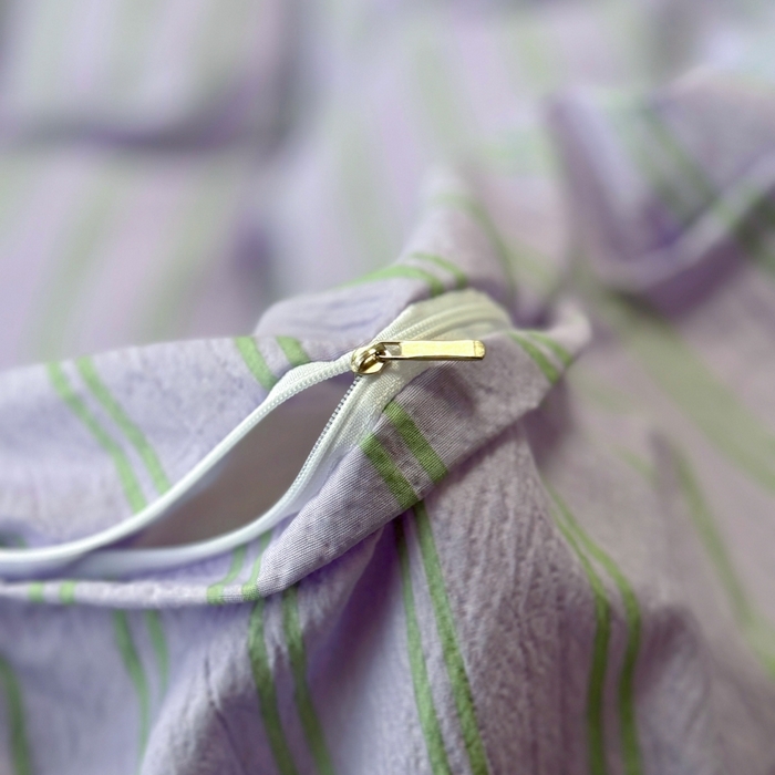 91家纺网 家纺一手货源 找家纺 阿曼达 2026春夏新款简约美式条纹混搭四件套 美式休闲-柔紫条