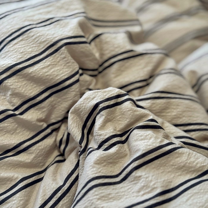 91家纺网 家纺一手货源 找家纺 阿曼达 2026春夏新款简约美式条纹混搭四件套 美式休闲-杏色条