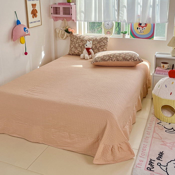 利禾家纺 2026春夏新款泡芙纱简约四件套夏被四件套夏凉被空调被 桔园-简约