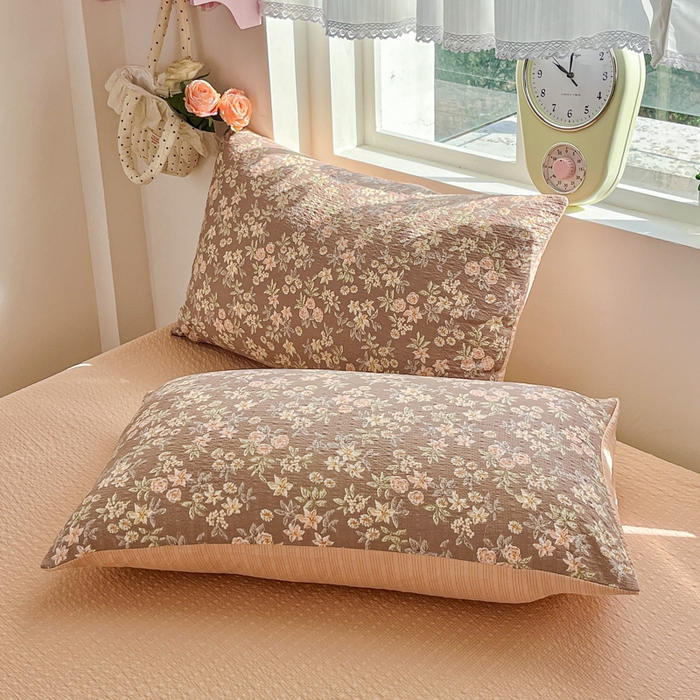 91家纺网 家纺一手货源 找家纺 利禾家纺 2026春夏新款泡芙纱简约四件套夏被四件套夏凉被空调被 桔园-简约