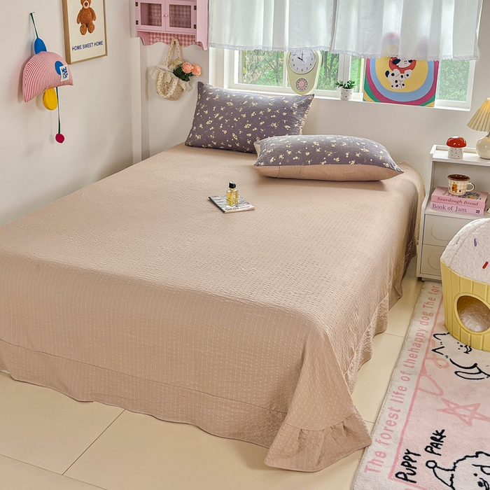 利禾家纺 2026春夏新款泡芙纱简约四件套夏被四件套夏凉被空调被 米兰灰-简约