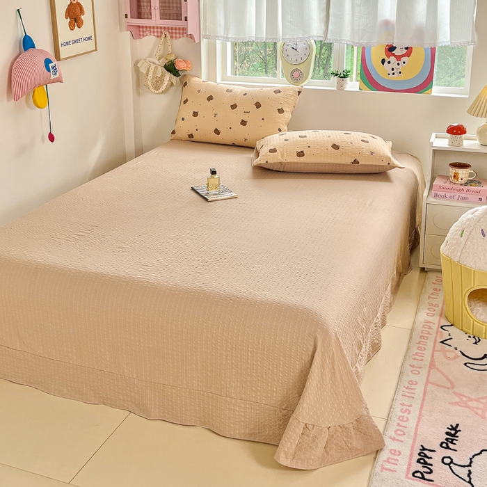 利禾家纺 2026春夏新款泡芙纱简约四件套夏被四件套夏凉被空调被 曲奇猫-简约