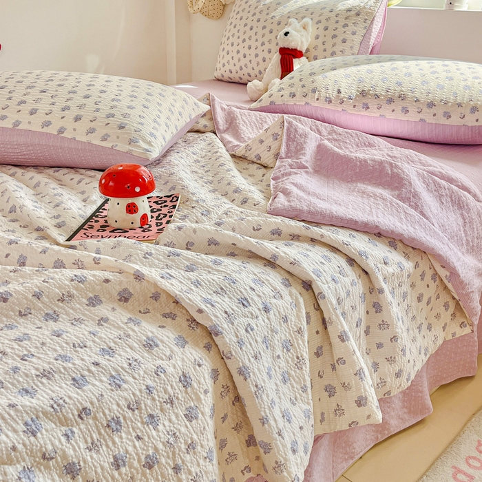 91家纺网 家纺一手货源 找家纺 利禾家纺 2026春夏新款泡芙纱简约四件套夏被四件套夏凉被空调被 香雪-简约