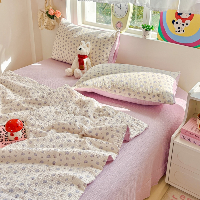 91家纺网 家纺一手货源 找家纺 利禾家纺 2026春夏新款泡芙纱简约四件套夏被四件套夏凉被空调被 香雪-简约