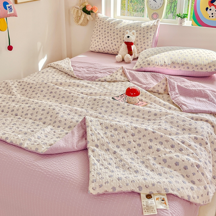 91家纺网 家纺一手货源 找家纺 利禾家纺 2026春夏新款泡芙纱简约四件套夏被四件套夏凉被空调被 香雪-简约