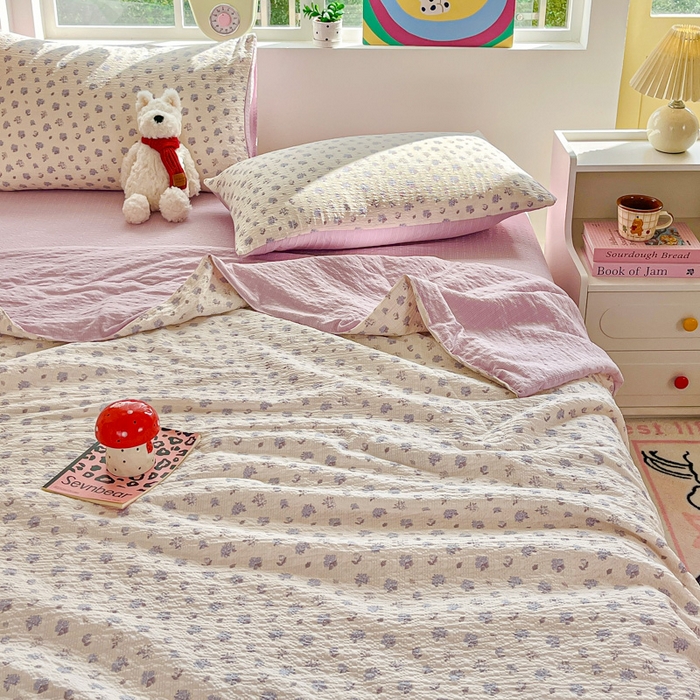 91家纺网 家纺一手货源 找家纺 利禾家纺 2026春夏新款泡芙纱简约四件套夏被四件套夏凉被空调被 香雪-简约