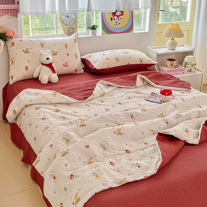 91家纺网 家纺一手货源 找家纺 利禾家纺 2026春夏新款泡芙纱简约四件套夏被四件套夏凉被空调被 星星人-简约