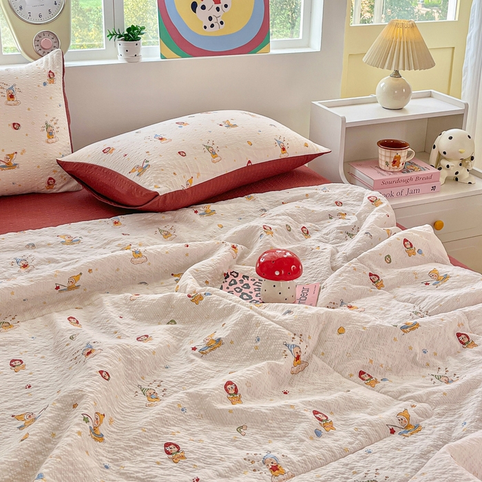 91家纺网 家纺一手货源 找家纺 利禾家纺 2026春夏新款泡芙纱简约四件套夏被四件套夏凉被空调被 星星人-简约