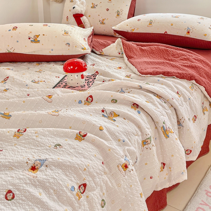 91家纺网 家纺一手货源 找家纺 利禾家纺 2026春夏新款泡芙纱简约四件套夏被四件套夏凉被空调被 星星人-简约