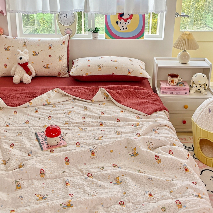 91家纺网 家纺一手货源 找家纺 利禾家纺 2026春夏新款泡芙纱简约四件套夏被四件套夏凉被空调被 星星人-简约