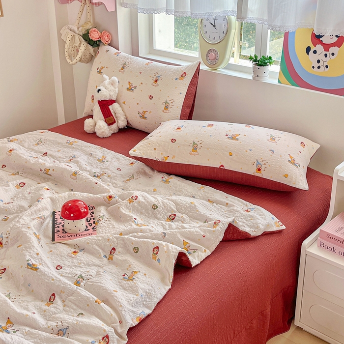 91家纺网 家纺一手货源 找家纺 利禾家纺 2026春夏新款泡芙纱简约四件套夏被四件套夏凉被空调被 星星人-简约