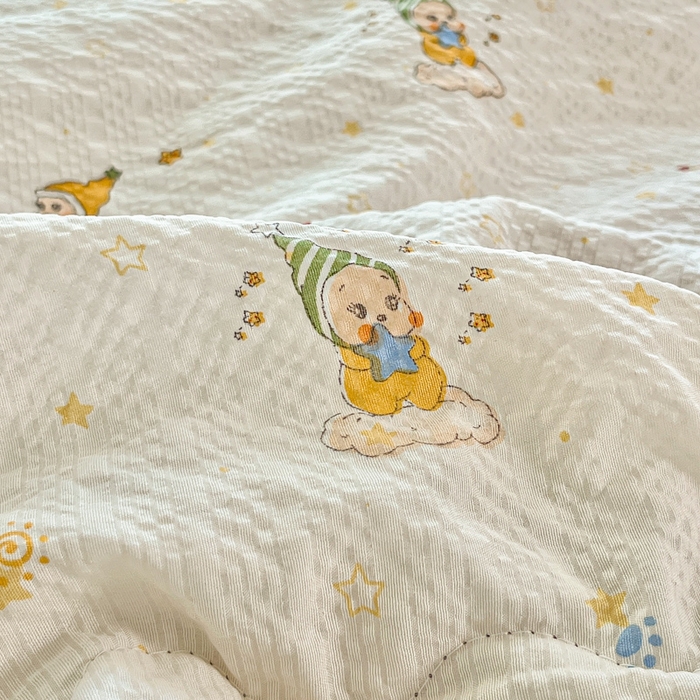 91家纺网 家纺一手货源 找家纺 利禾家纺 2026春夏新款泡芙纱简约四件套夏被四件套夏凉被空调被 星星人-简约