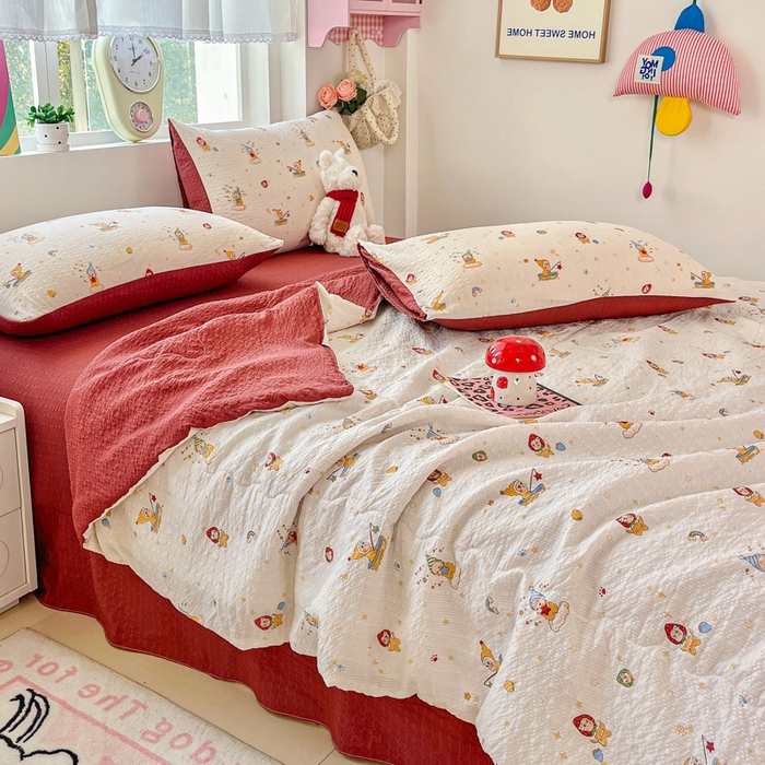 91家纺网 家纺一手货源 找家纺 利禾家纺 2026春夏新款泡芙纱简约四件套夏被四件套夏凉被空调被 星星人-简约