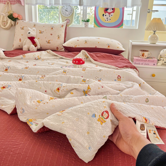 91家纺网 家纺一手货源 找家纺 利禾家纺 2026春夏新款泡芙纱简约四件套夏被四件套夏凉被空调被 星星人-简约