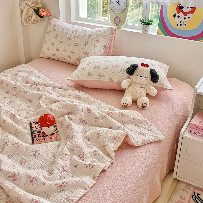 91家纺网 家纺一手货源 找家纺 利禾家纺 2026春夏新款泡芙纱简约四件套夏被四件套夏凉被空调被 月光-简约