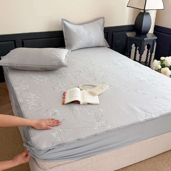 91家纺网 家纺一手货源 找家纺 （总）吾欢心 2026新款高端复合三明治PE乙纶双面提花高克重凉席三件套浅夏系列